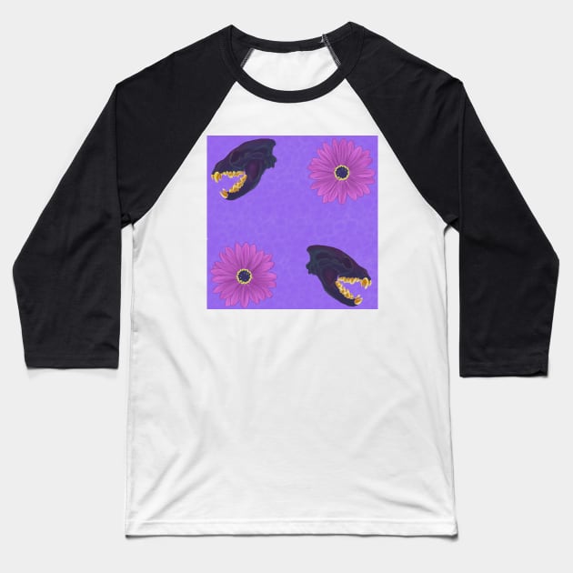 Oil Spill Hyena Skull Floral Purple Baseball T-Shirt by TrapperWeasel